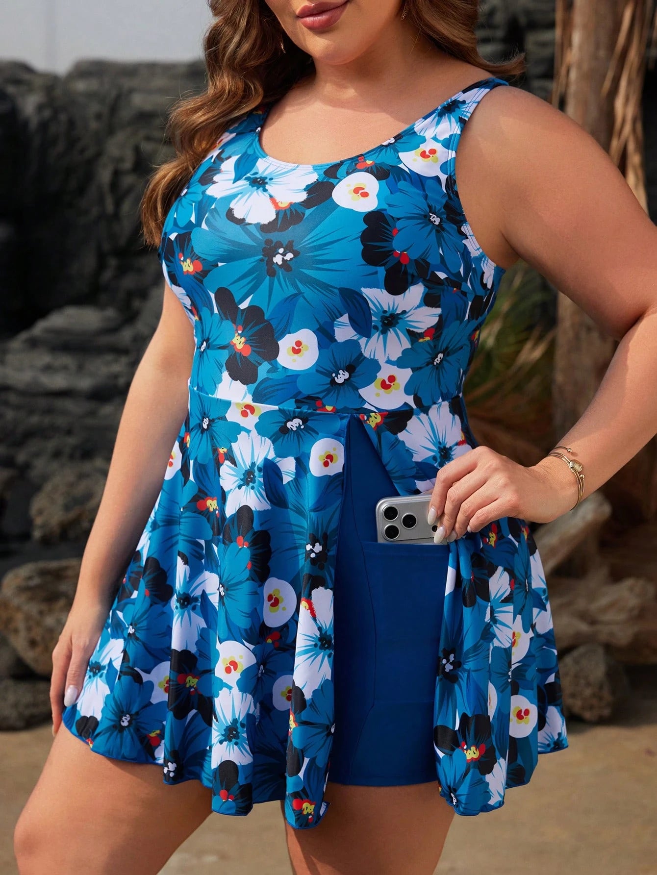 Swim Lushoire Plus Size Women Summer Beach Casual Solid Color Camisole Romper One-Piece Swimsuit