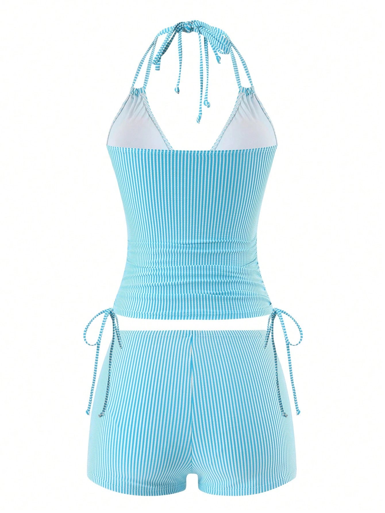 Swim Lushoire Spring/Summer Women's New Striped Spaghetti Strap Tie Beach Casual Vacation Tank Top Bikini Swimsuit 2-Piece Set