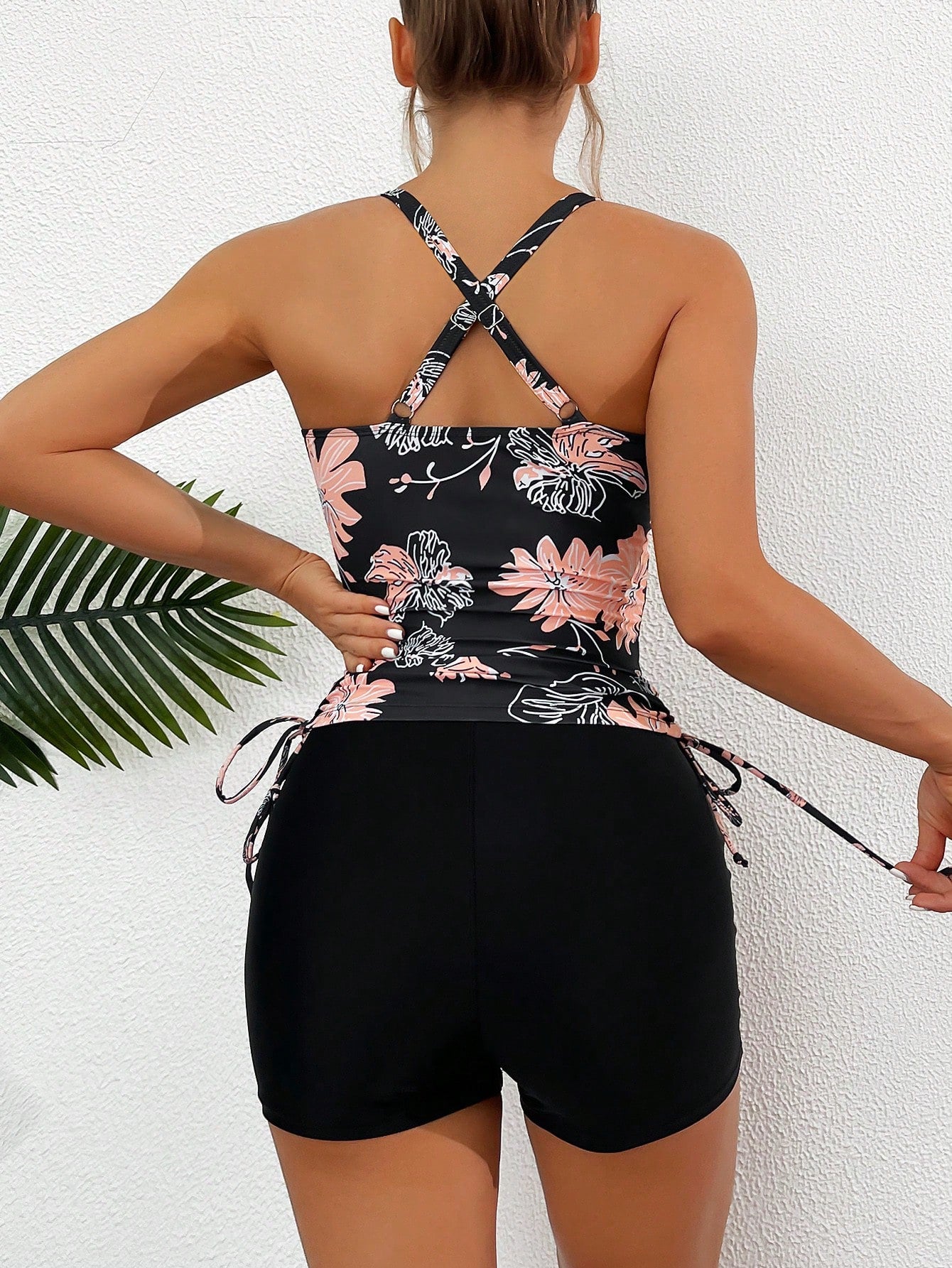 Swim Lushoire Summer Beach Floral Print Drawstring Side Tankini