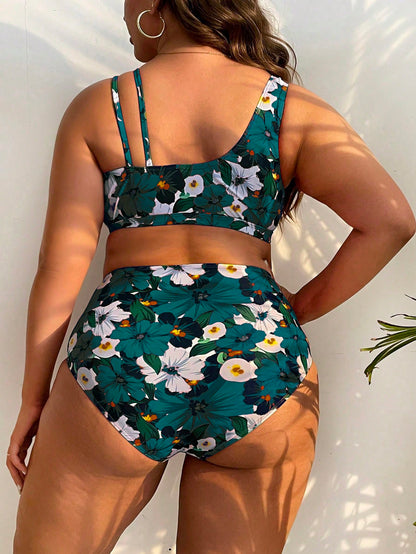 Swim Lushoire Summer Beach Plus Size Tropical Print Bikini Set