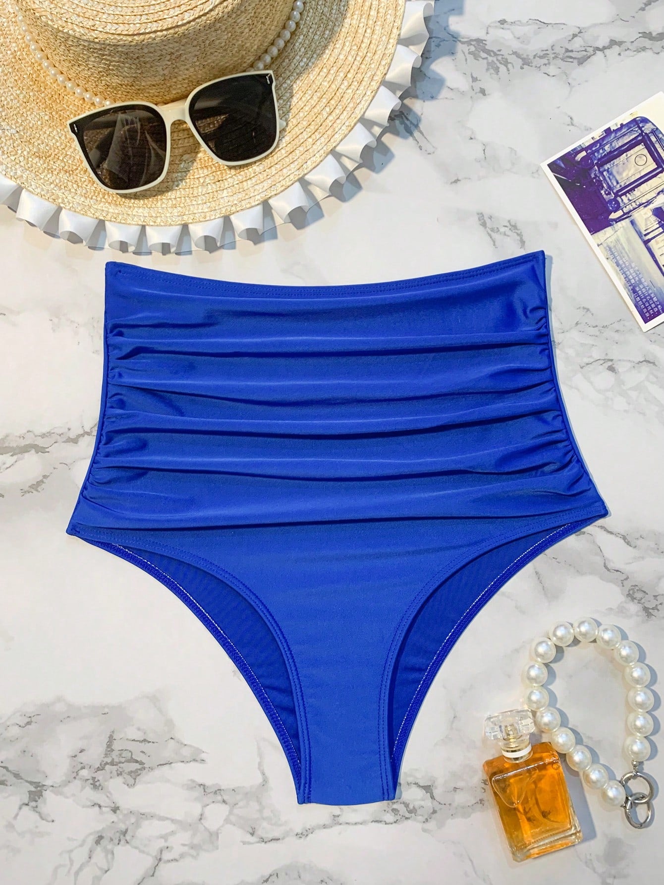 Swim Lushoire Summer Beach Ruched High Waisted Bikini Bottom