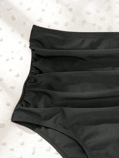 Swim Lushoire Summer Beach Ruched High Waisted Bikini Bottom