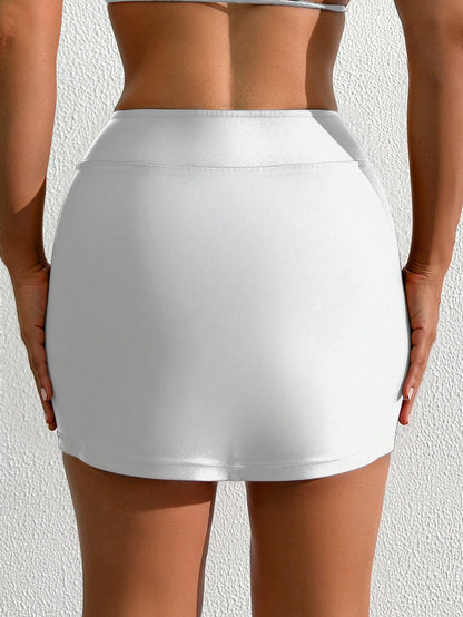 Swim Lushoire Women Beach Solid Color Elegant Side Slit Design Boardshorts
