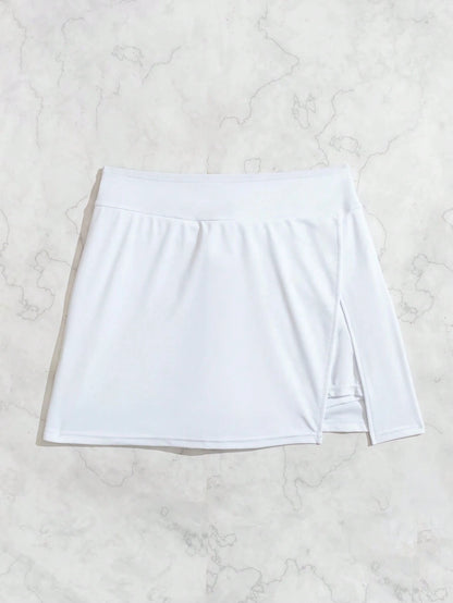 Swim Lushoire Women Beach Solid Color Elegant Side Slit Design Boardshorts