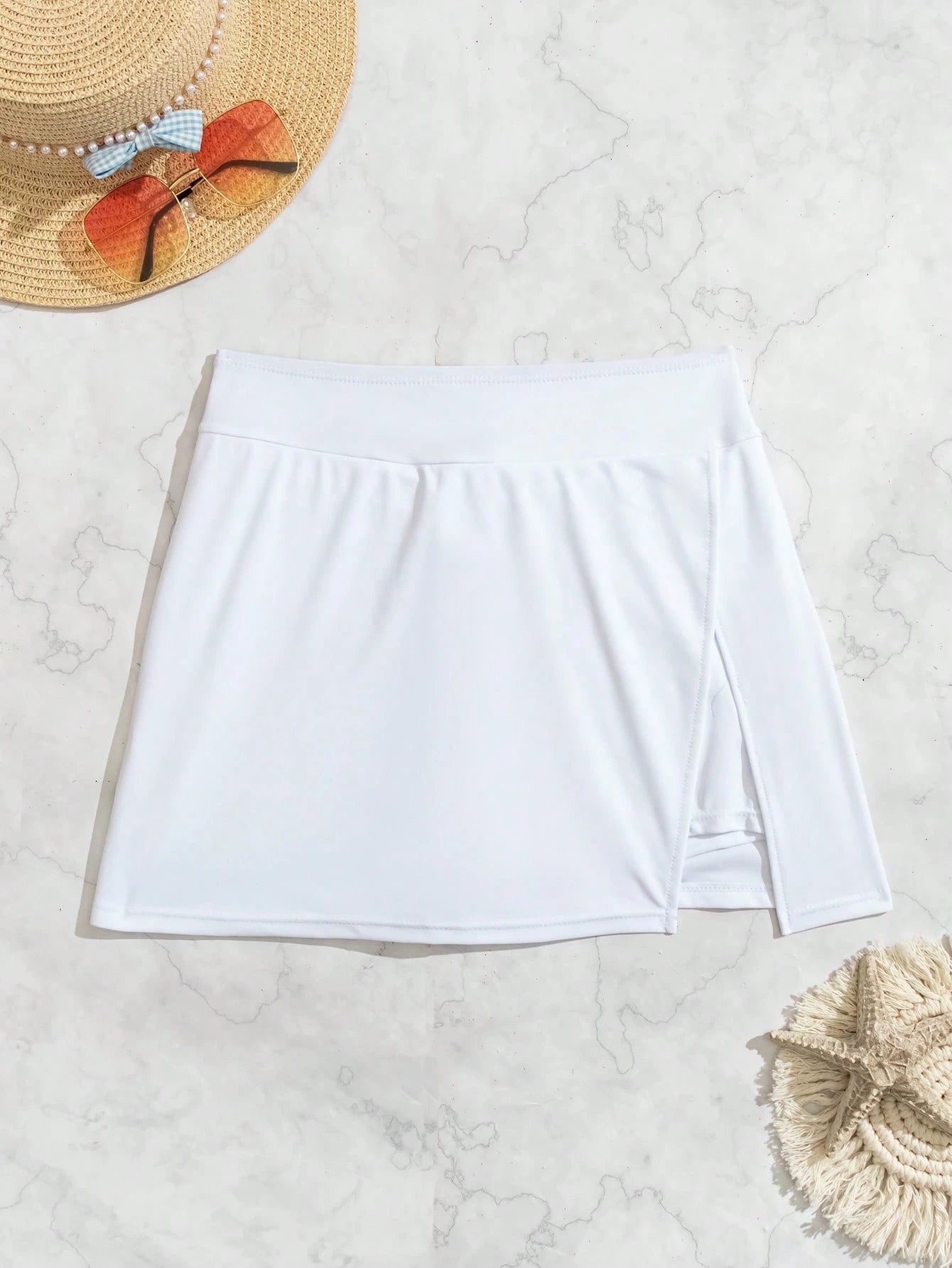 Swim Lushoire Women Beach Solid Color Elegant Side Slit Design Boardshorts