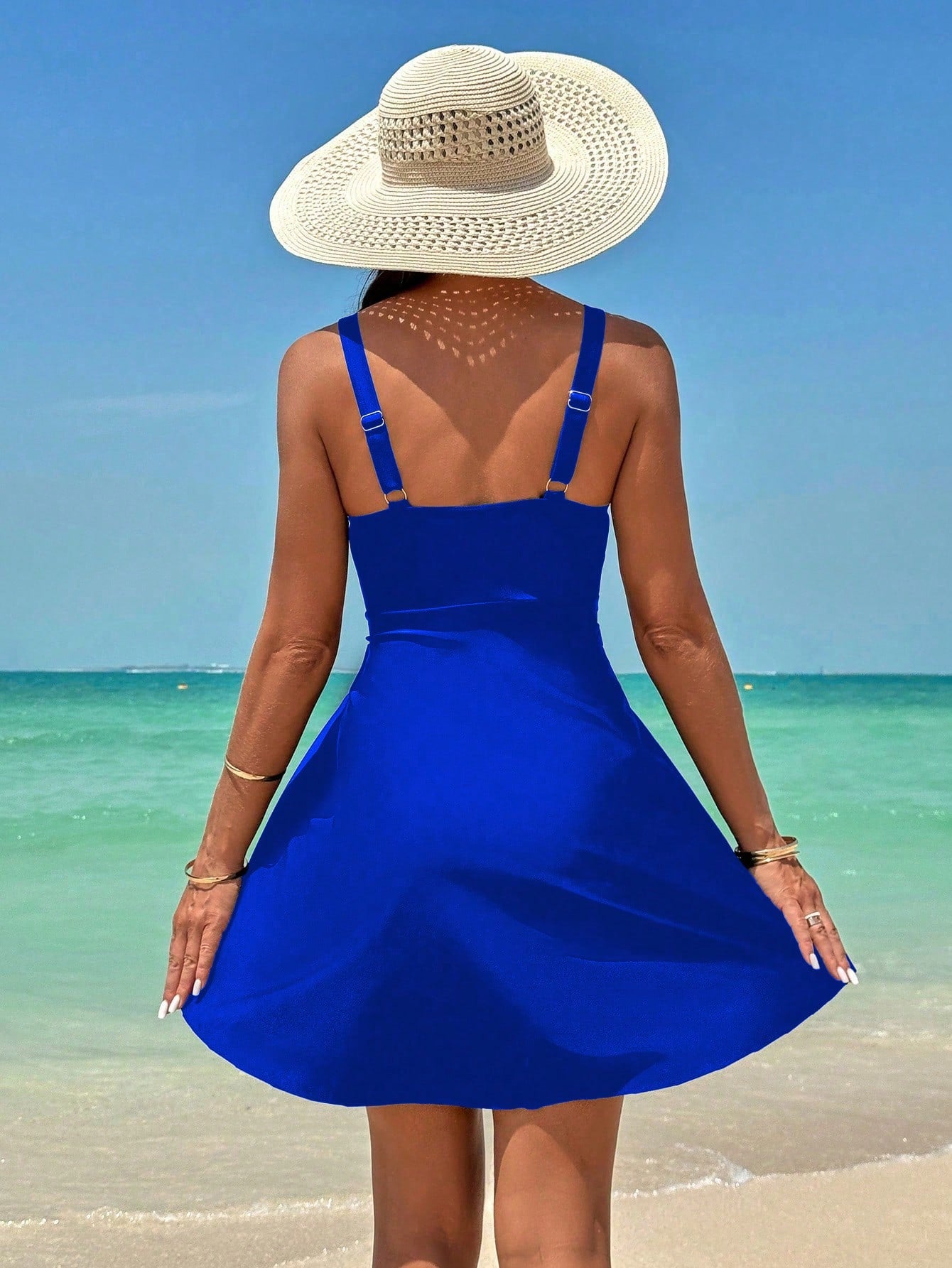 Swim Lushoire Women's Casual Beach Summer Outfits- Twist Design Swimsuit Skirt With Swim Shorts