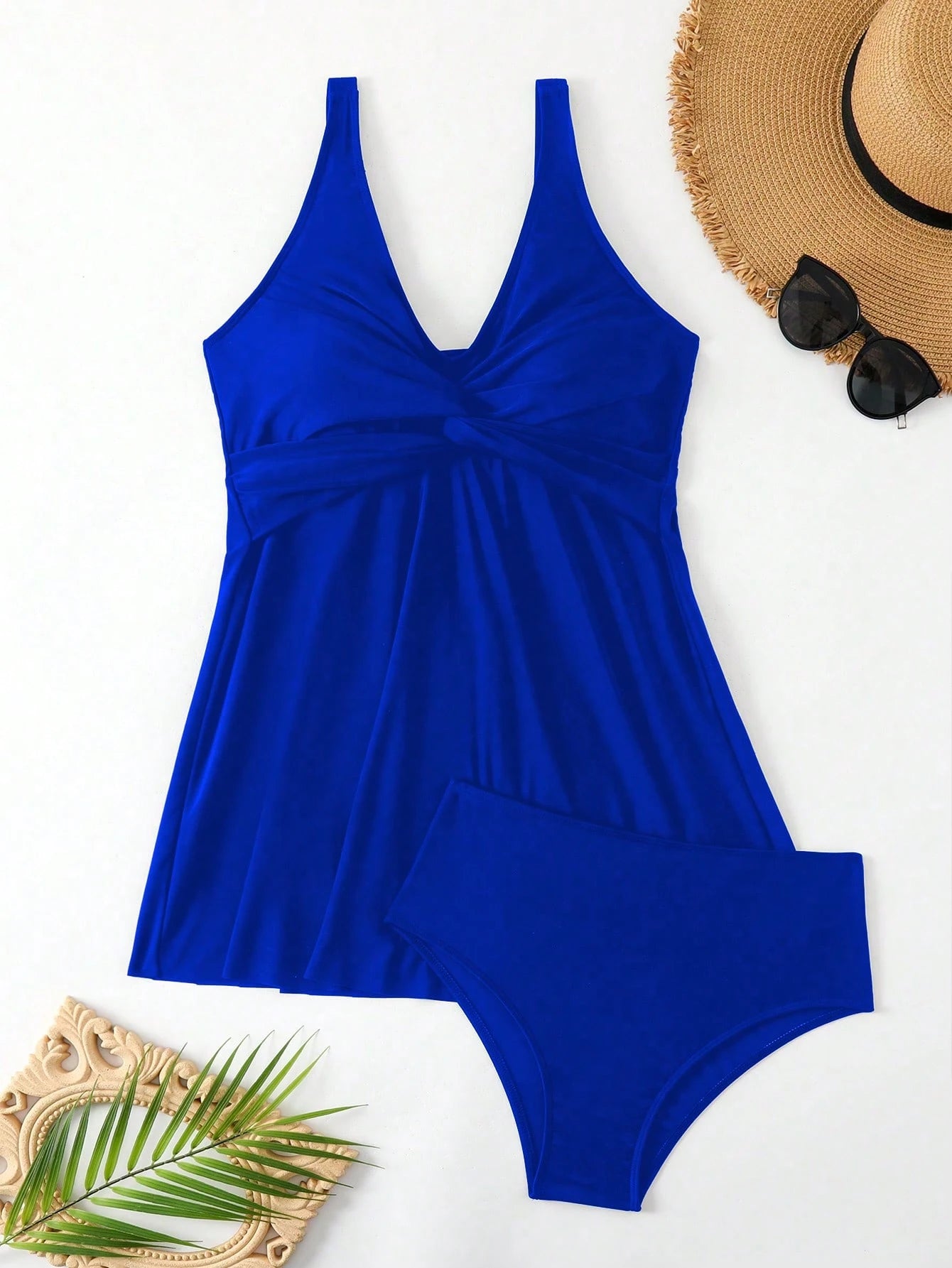 Swim Lushoire Women's Casual Beach Summer Outfits- Twist Design Swimsuit Skirt With Swim Shorts