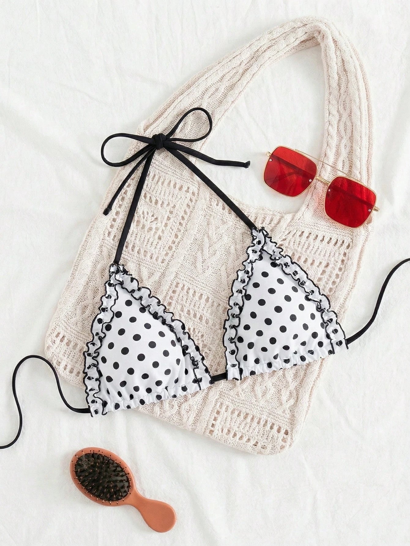 Swim Mod 2026 New Cute Polka Dot Plus Size Swimwear Top, Summer Beach Single Ruffle Bust Swimwear For Women, European And American Cross-Border