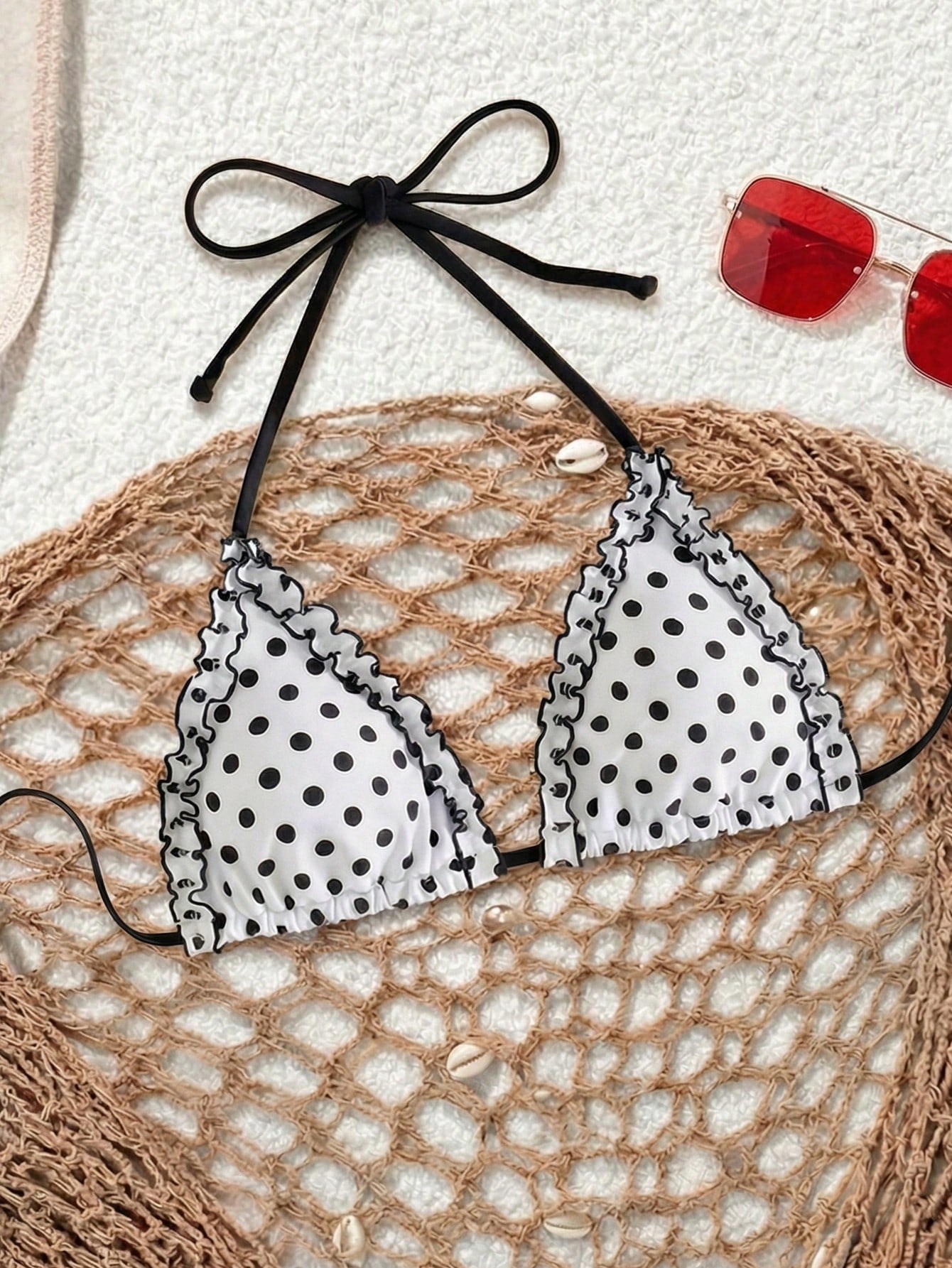 Swim Mod 2026 New Cute Polka Dot Plus Size Swimwear Top, Summer Beach Single Ruffle Bust Swimwear For Women, European And American Cross-Border