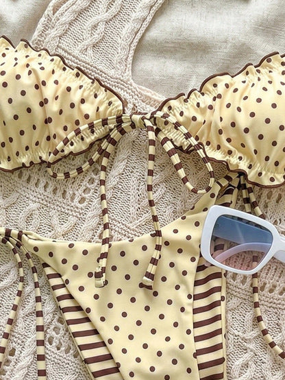Swim Mod 2026 New Plus Size Mod 1920s Bikini Set, Cute White Summer Beach Vacation Gym Swimwear For Women, Cross-Border E-Commerce Sexy