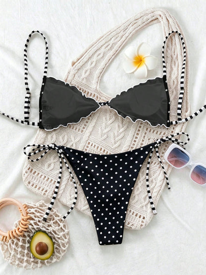 Swim Mod 2026 New Plus Size Mod 1920s Bikini Set, Cute White Summer Beach Vacation Gym Swimwear For Women, Cross-Border E-Commerce Sexy