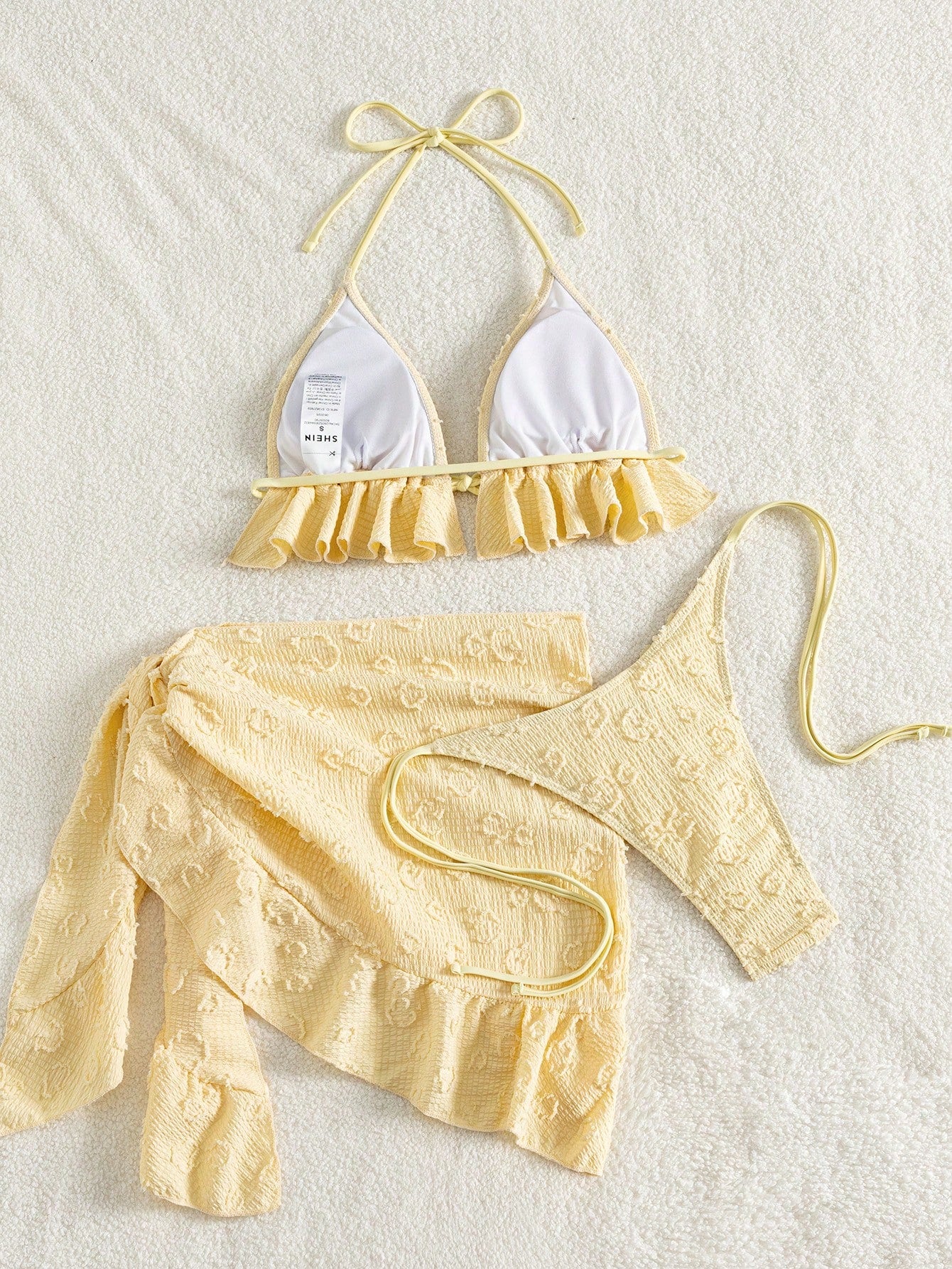 Swim Mod 3-Piece Textured Halter Bikini Set With Ruffle Cover Up Skirt