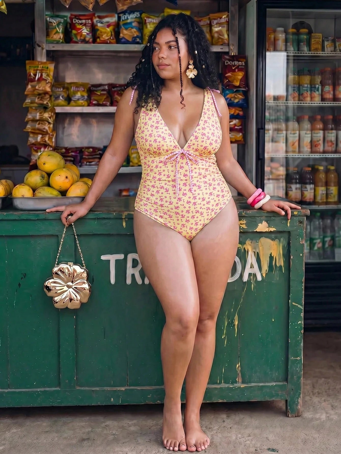 Swim Mod Plus Size Floral Print Ruched Tie One-Piece Swimsuit