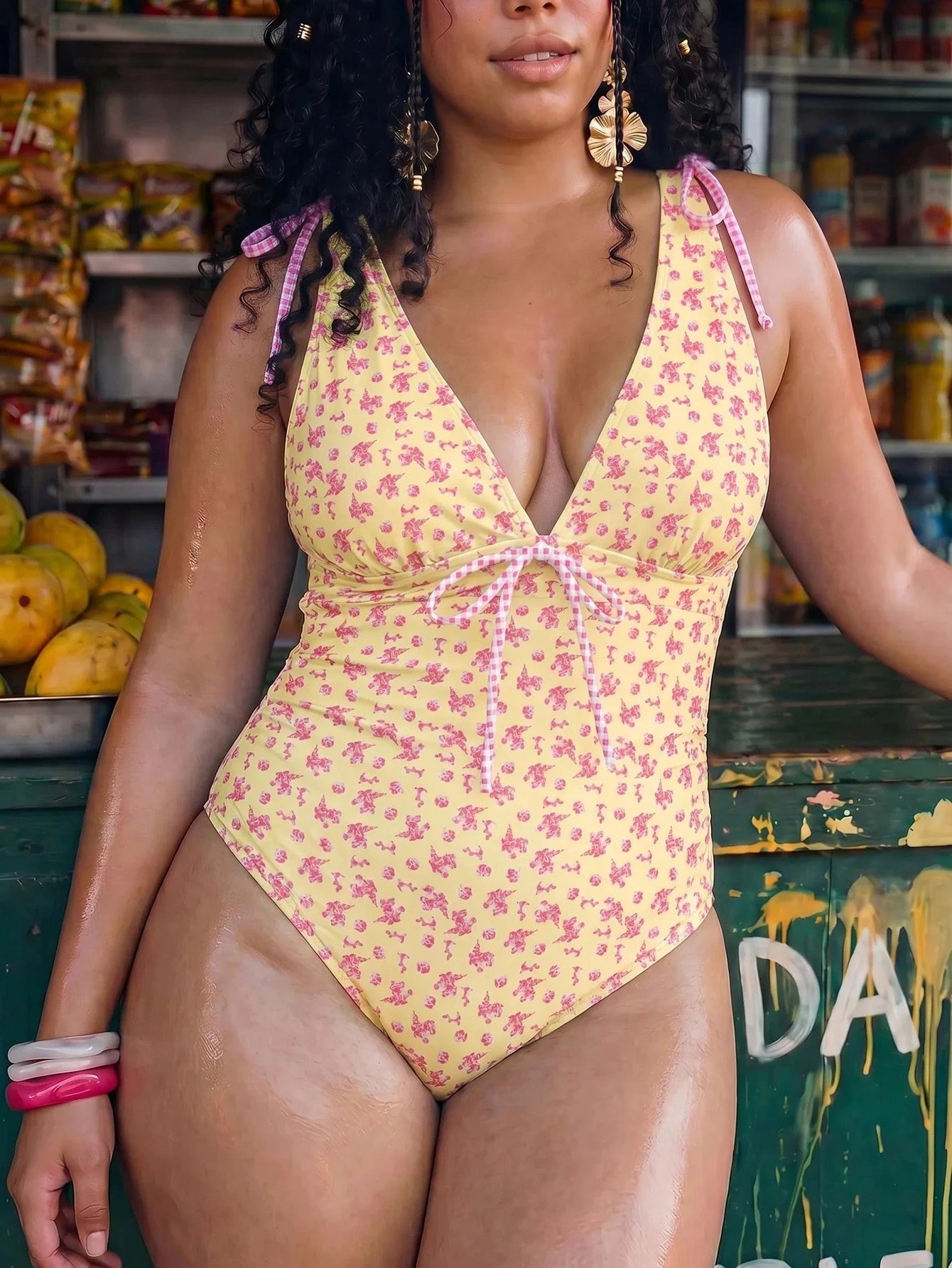 Swim Mod Plus Size Floral Print Ruched Tie One-Piece Swimsuit