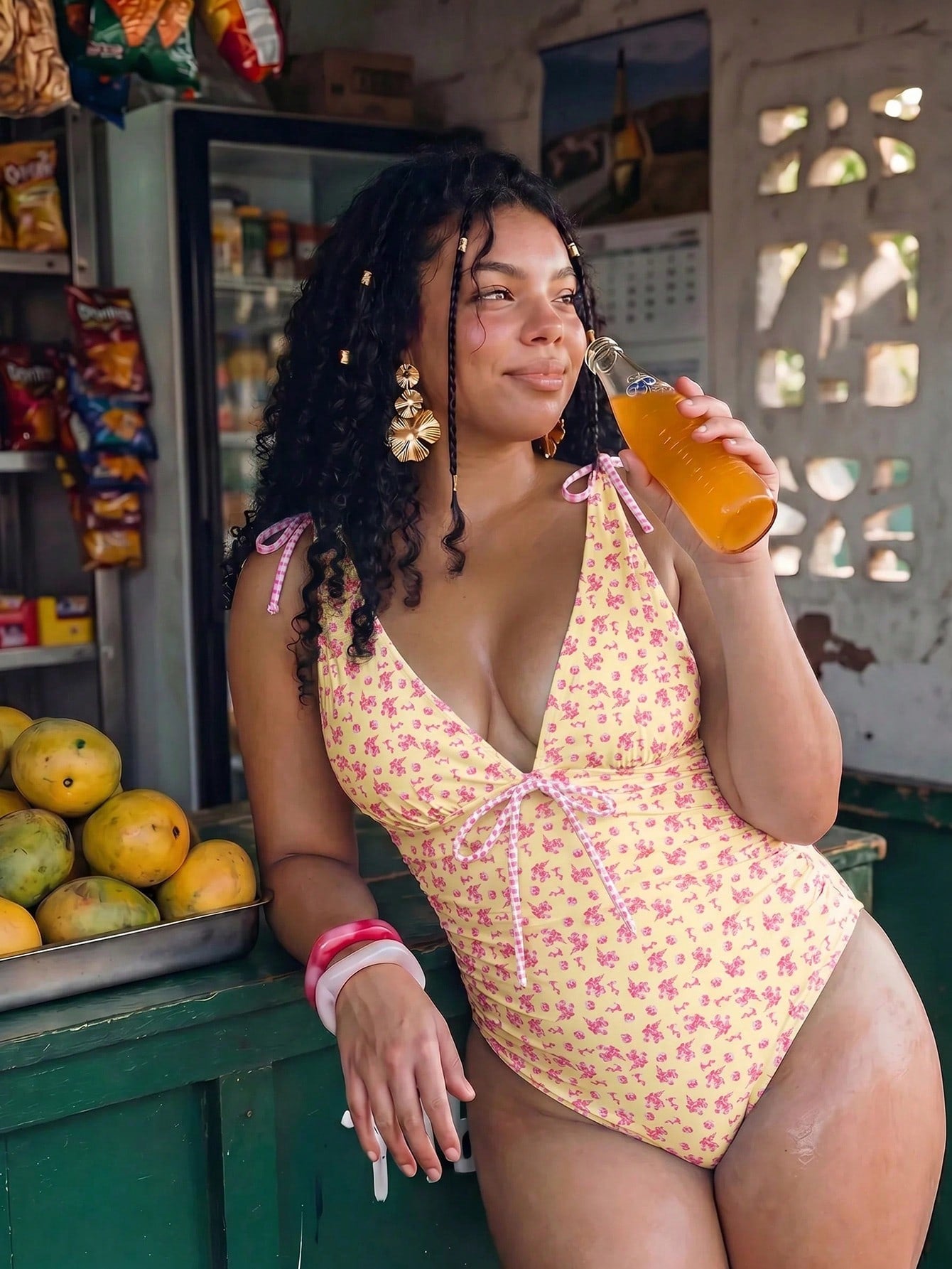 Swim Mod Plus Size Floral Print Ruched Tie One-Piece Swimsuit