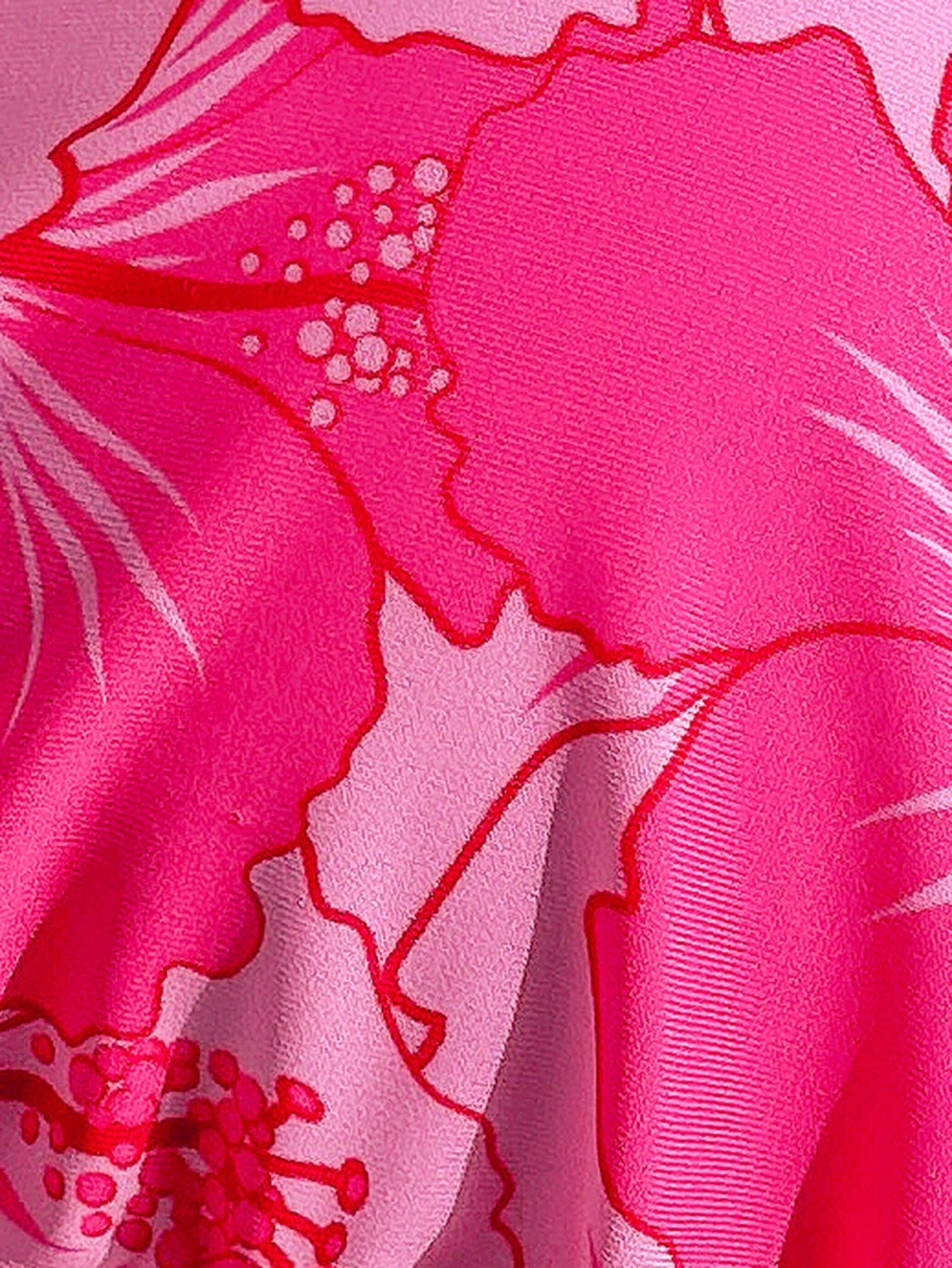 Swim Mod Plus Size Women's Summer Tropical Floral Decor Fashionable Halter Triangle Pink Bikini Top Swimwear