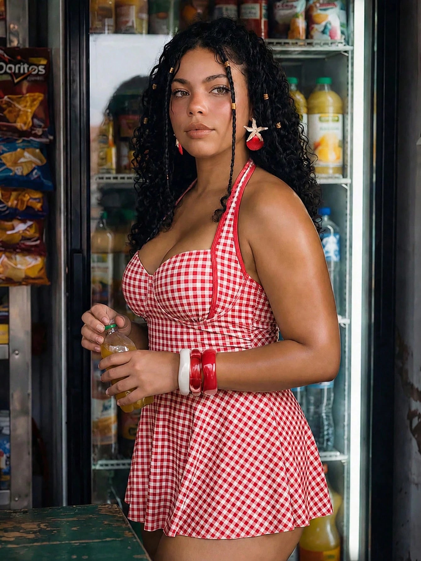 Swim Mod Plus Size Women's Vacation Plaid Halter Neck Swim Dress With Swim Shorts 2-Piece Swimsuit Set Beach Vacation Summer 1920s