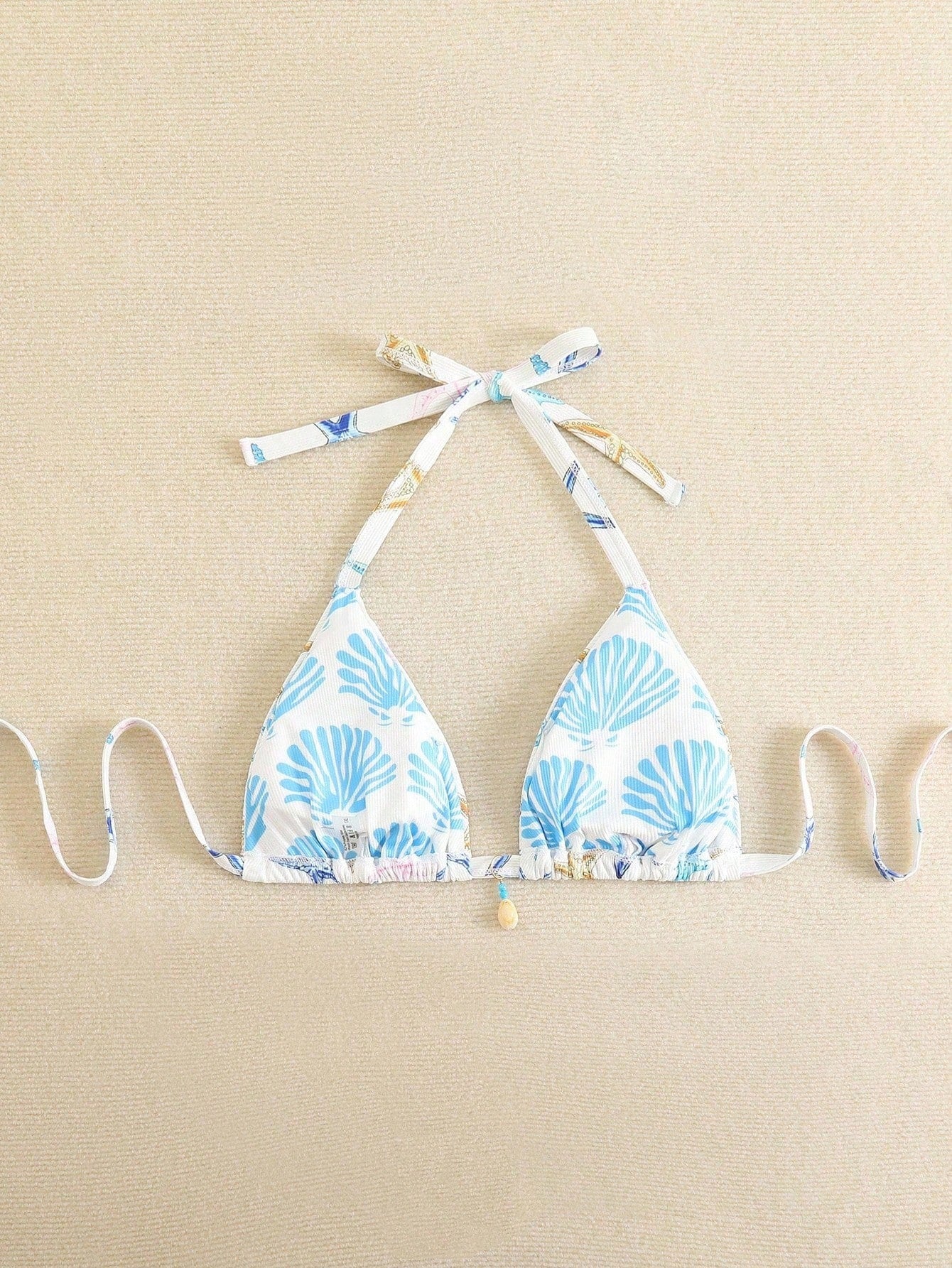 Swim Mod Plus Size Women Starfish Print Halter Neck Bikini Set With Shell Decor Swimwear For Summer Beach Vacation