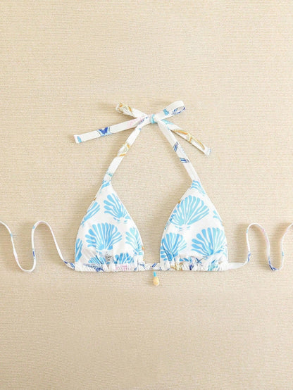 Swim Mod Plus Size Women Starfish Print Halter Neck Bikini Set With Shell Decor Swimwear For Summer Beach Vacation