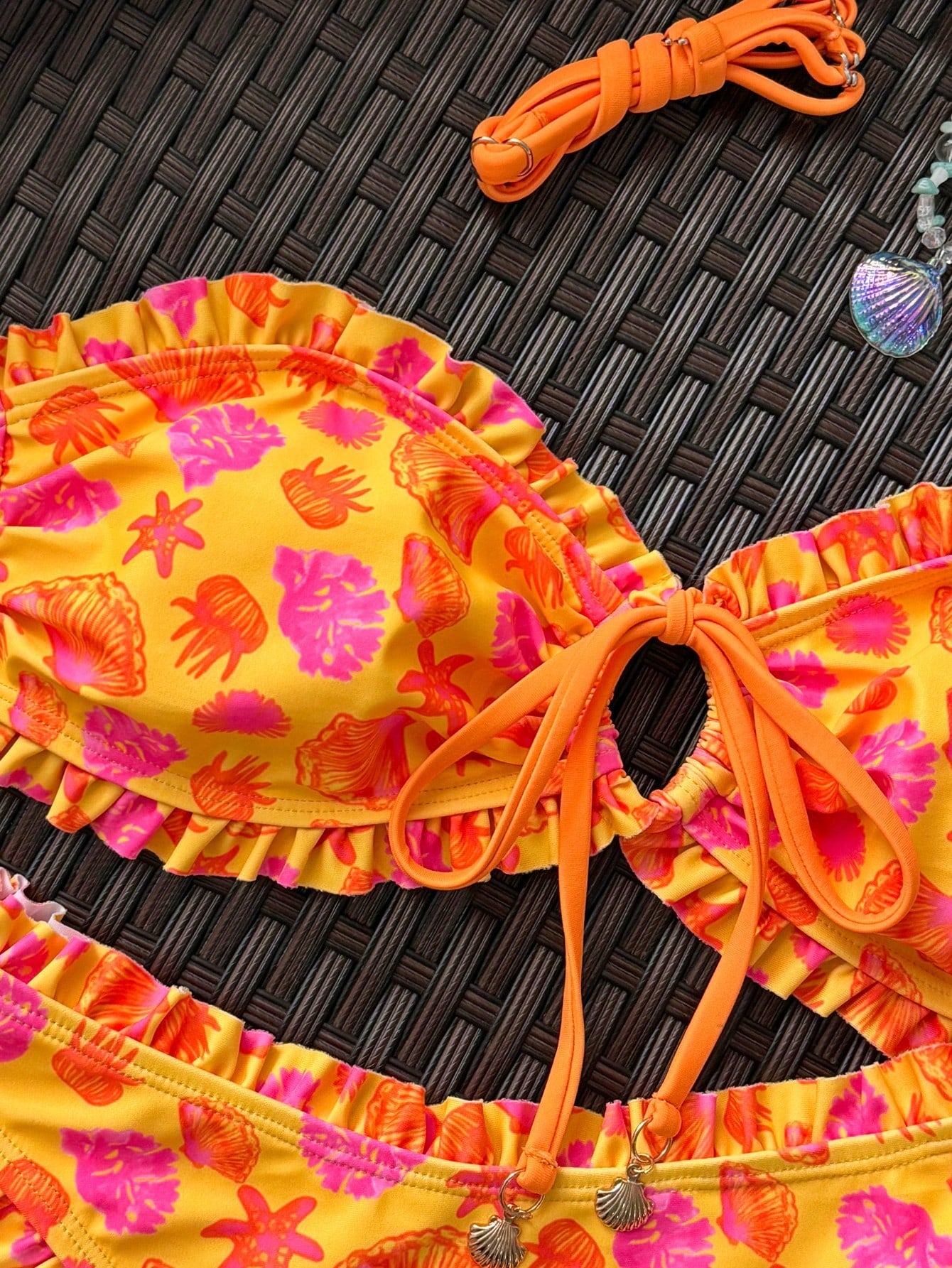 Swim Mod Spring/Summer Fashion Ocean Print Design Shell Decor Sexy Bikini Vacation Set Bikinis Set For Women Vacation Outfits Women Bikini Set Two Piece Set