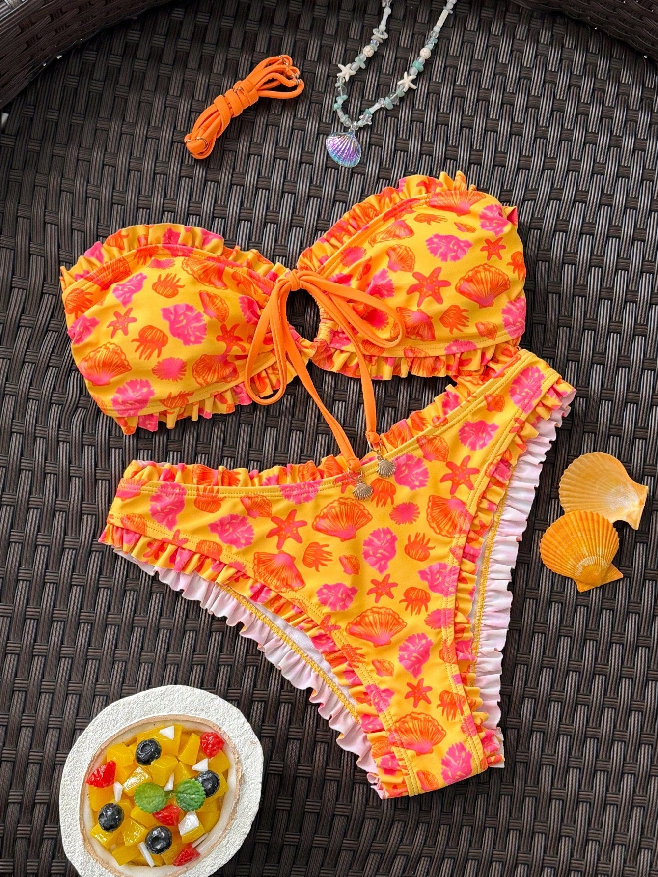 Swim Mod Spring/Summer Fashion Ocean Print Design Shell Decor Sexy Bikini Vacation Set Bikinis Set For Women Vacation Outfits Women Bikini Set Two Piece Set