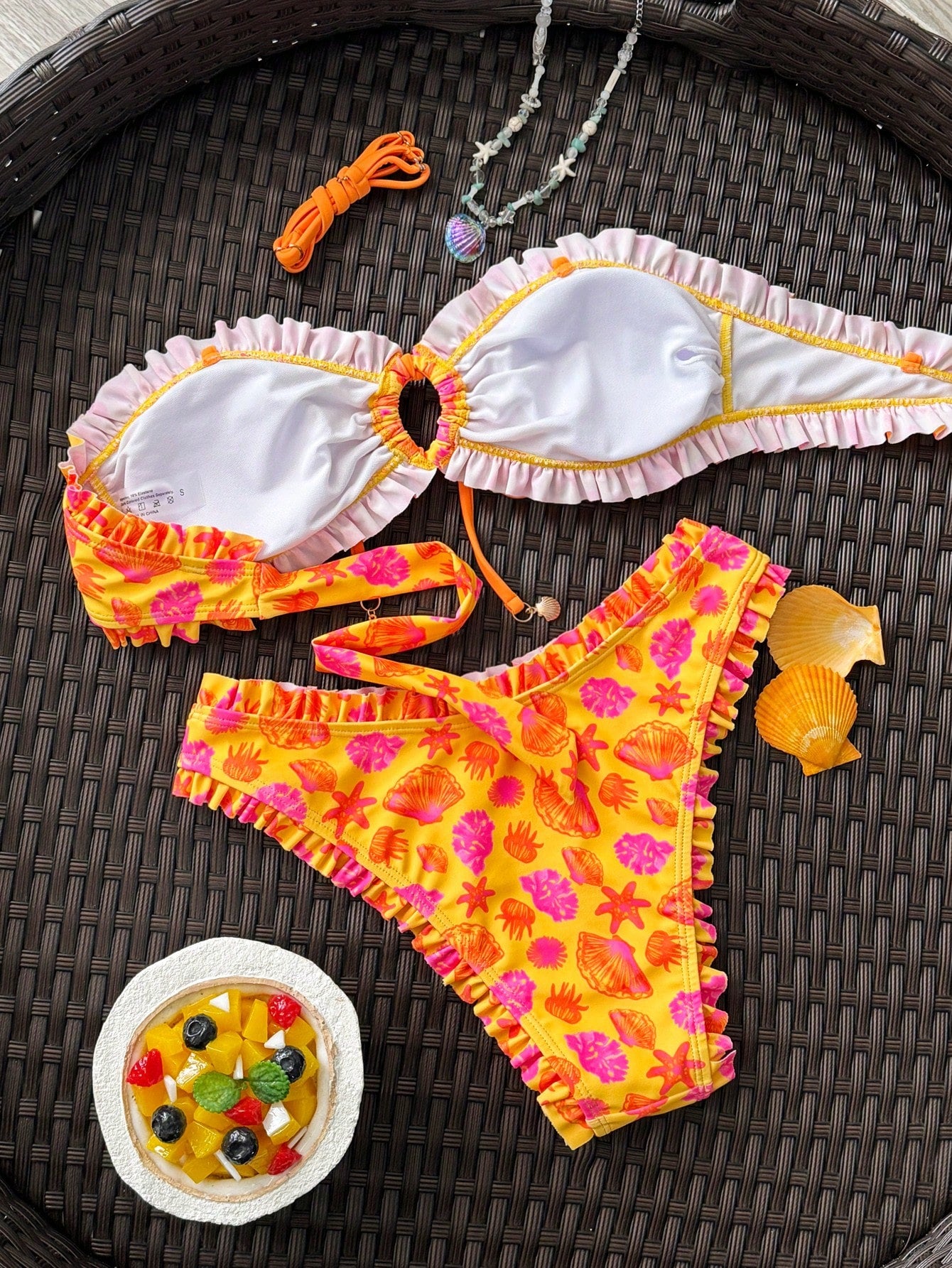 Swim Mod Spring/Summer Fashion Ocean Print Design Shell Decor Sexy Bikini Vacation Set Bikinis Set For Women Vacation Outfits Women Bikini Set Two Piece Set