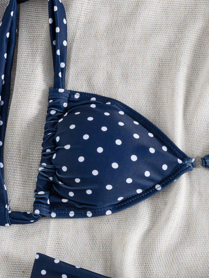 Swim Mod Spring/Summer New French Vintage Taro Purple Polka Dot Sweet & Spicy Girl Two Pieces Swimsuit, Summer Beach Vacation Bikini Set