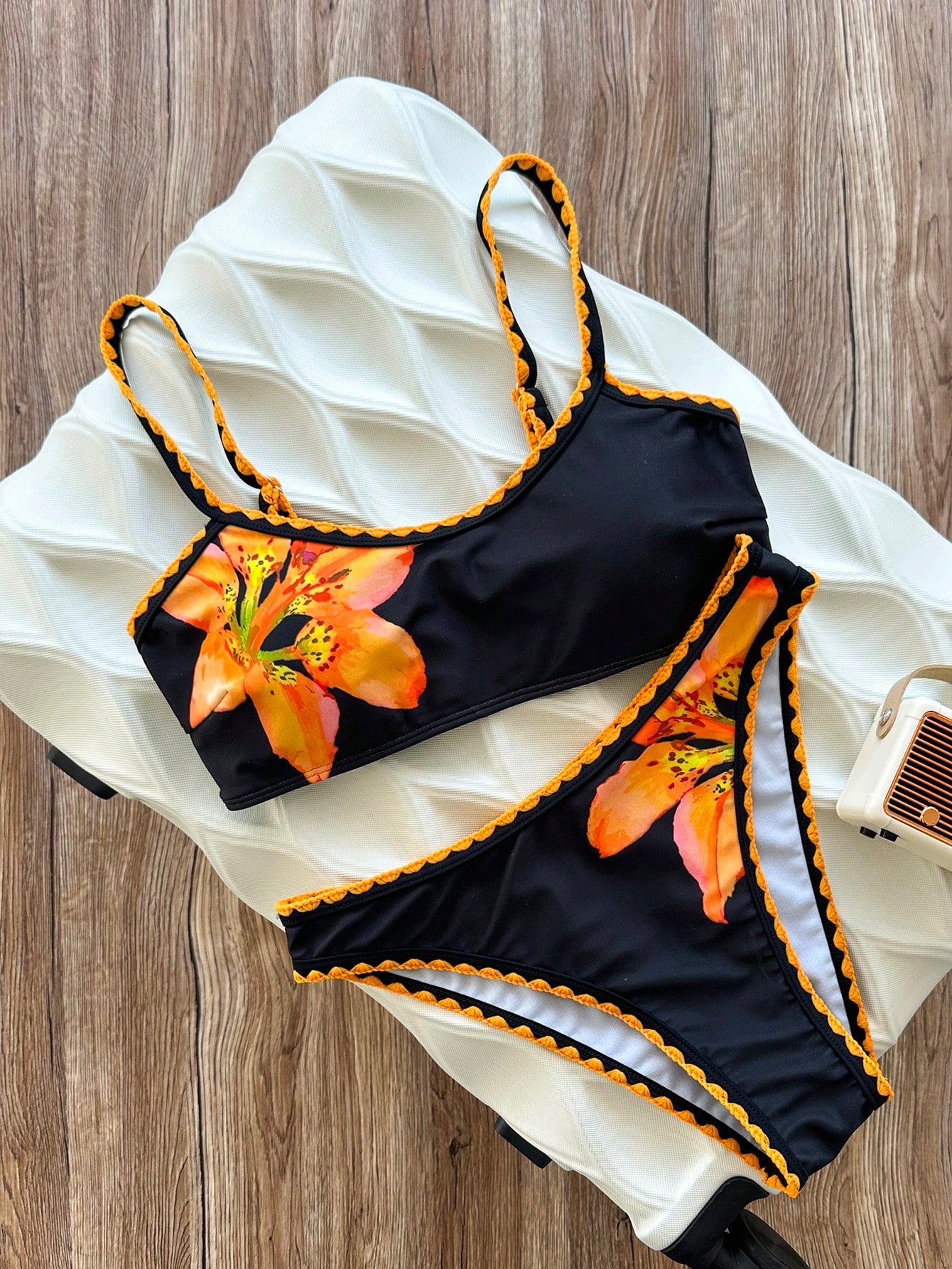 Swim Mod Women's 2 Pieces Swimsuit Set, Floral Print, Spaghetti Strap, Backless, Summer Holiday Beach