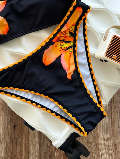 Swim Mod Women's 2 Pieces Swimsuit Set, Floral Print, Spaghetti Strap, Backless, Summer Holiday Beach