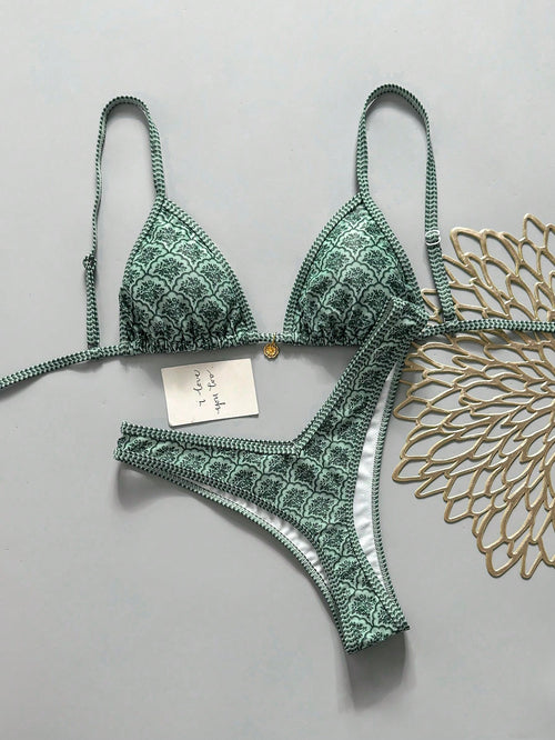 Swim Mod Women's Random Floral Print Spaghetti Strap Sexy Bikini Set, Summer