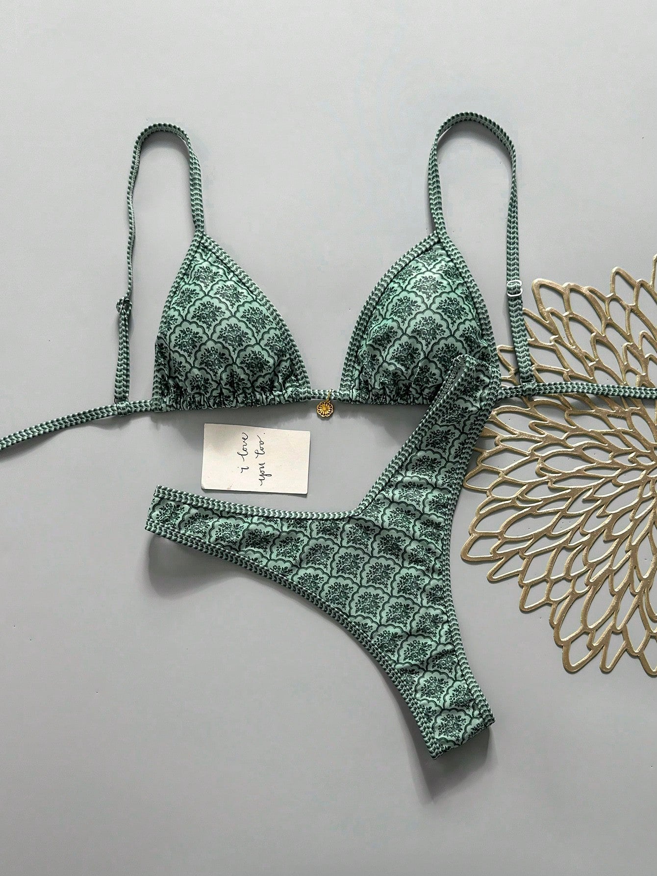 Swim Mod Women's Random Floral Print Spaghetti Strap Sexy Bikini Set, Summer