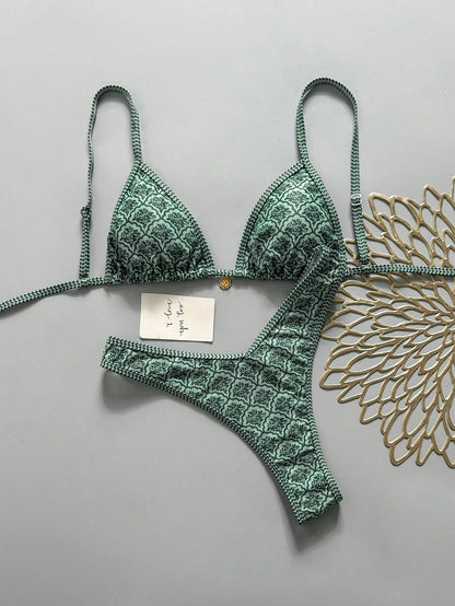 Swim Mod Women's Random Floral Print Spaghetti Strap Sexy Bikini Set, Summer