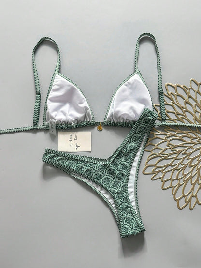 Swim Mod Women's Random Floral Print Spaghetti Strap Sexy Bikini Set, Summer