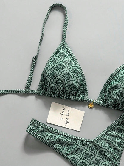 Swim Mod Women's Random Floral Print Spaghetti Strap Sexy Bikini Set, Summer
