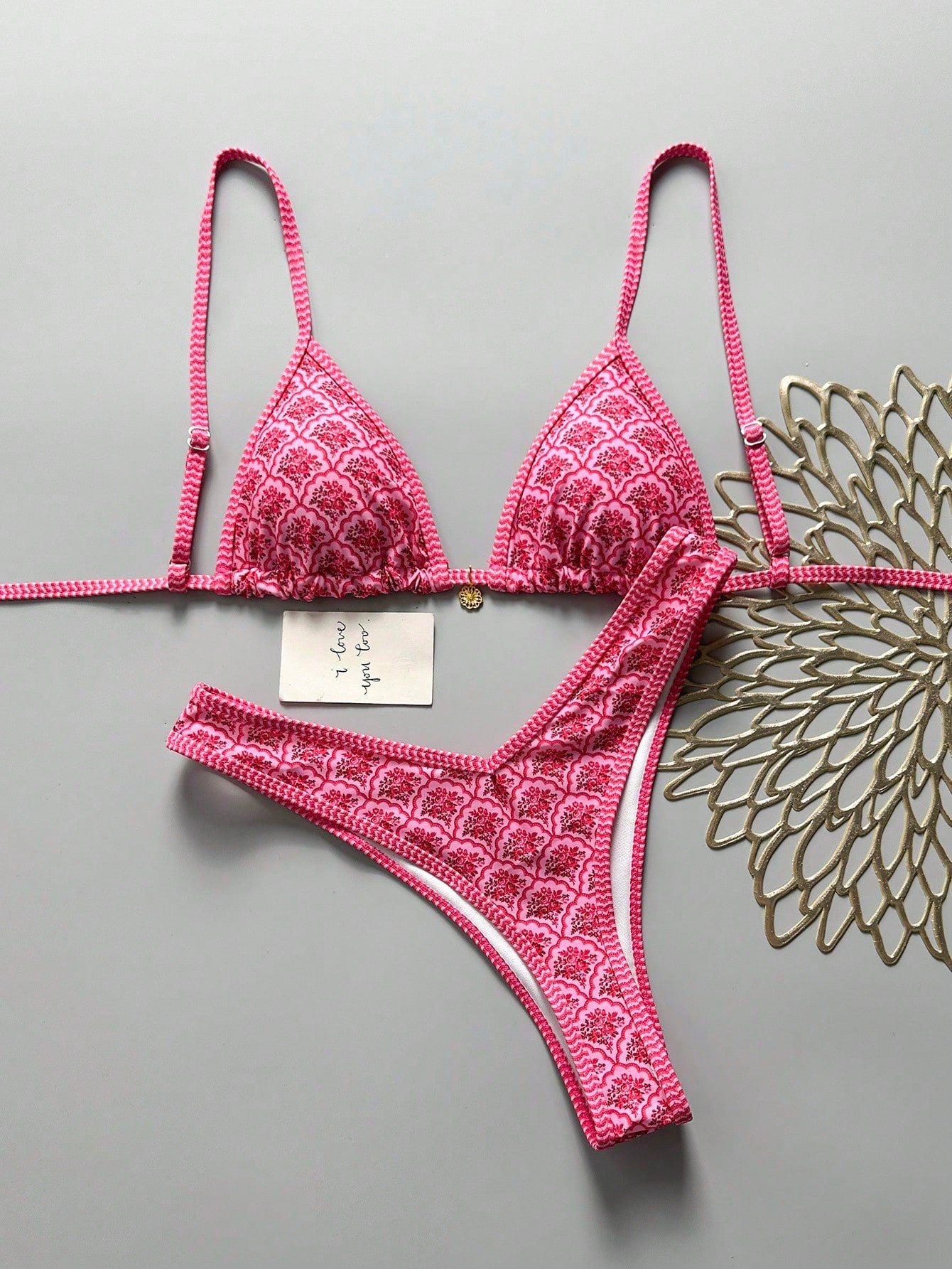 Swim Mod Women's Random Floral Print Spaghetti Strap Sexy Bikini Set, Summer