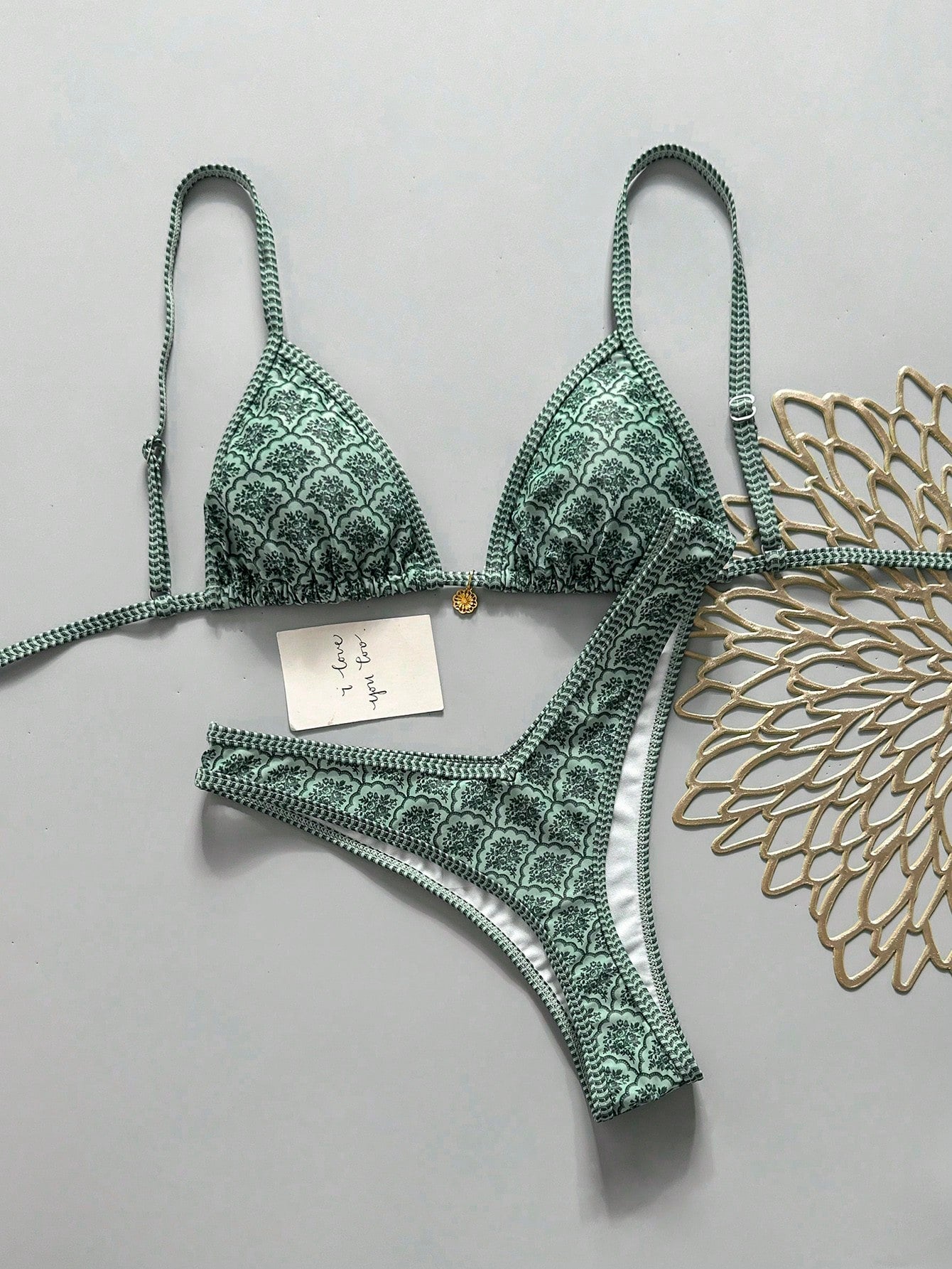 Swim Mod Women's Random Floral Print Spaghetti Strap Sexy Bikini Set, Summer