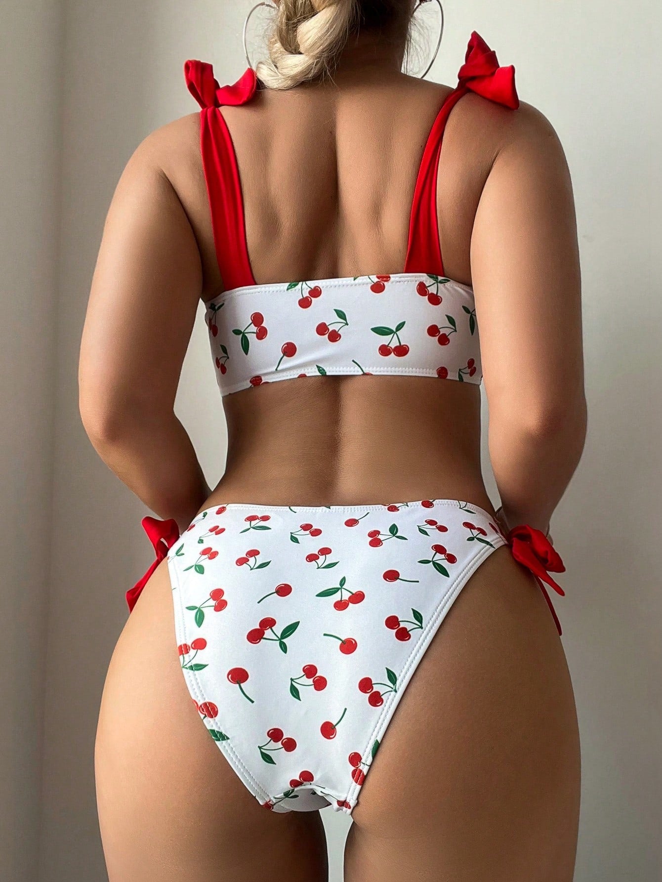 Swim Mod Women Sexy Cherry Print Tied Bikini Set Summer