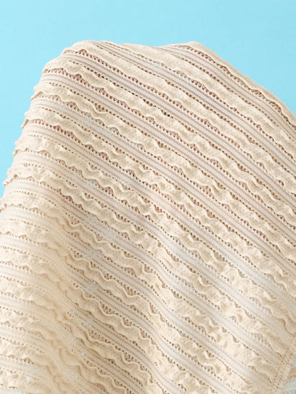 Swim Oasis 2026 Spring/Summer New Women's Off-White Textured Camisole Dress Swimsuit Set, Metal Ring Shoulder Straps, Waist-Defining Tie-Up Skirt, Elegant Casual Vacation Beach Swimwear Set