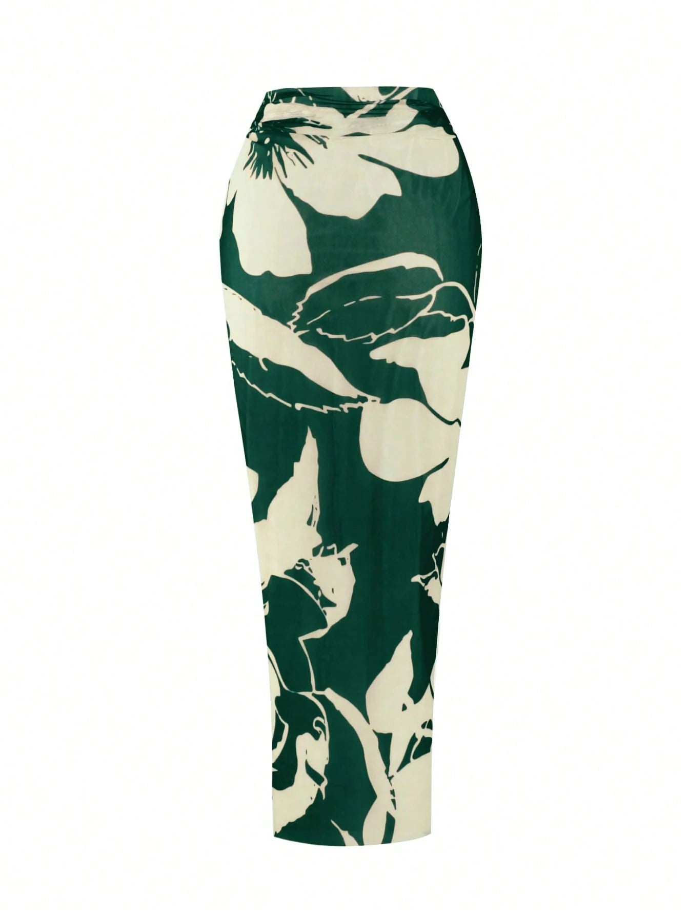 Swim Oasis Plus Size Women 2pcs Set Halter Backless One Piece Swimsuit With Random Print Long Beach Cover Up Skirt,Vacation,Holiday,Summer,Elegant,Sage Green