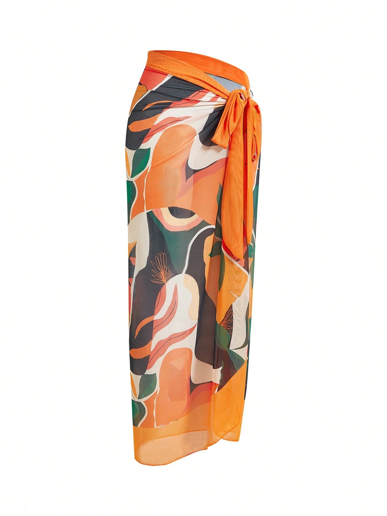 Swim Oasis Plus Size Women's Full Printed Wrap Cover Up Skirt Bottom, Suitable For Summer Beach And Swimwear Matching