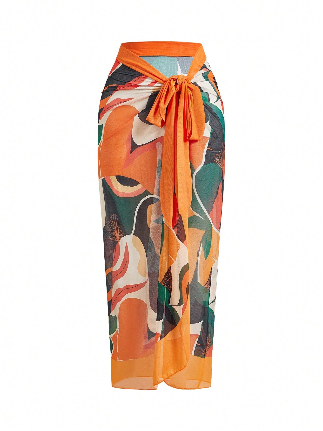 Swim Oasis Plus Size Women's Full Printed Wrap Cover Up Skirt Bottom, Suitable For Summer Beach And Swimwear Matching