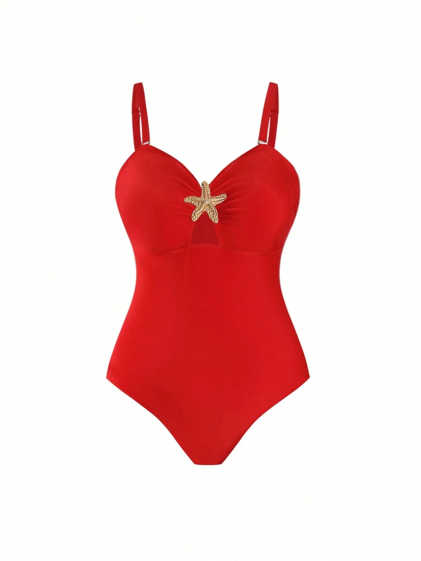 Swim Oasis Plus Size Women's Premium Oasis 2-Piece Red V-Neck Ruched Fitted Swimsuit With Matching Red High Slit Maxi Skirt, Summer Beach Vacation