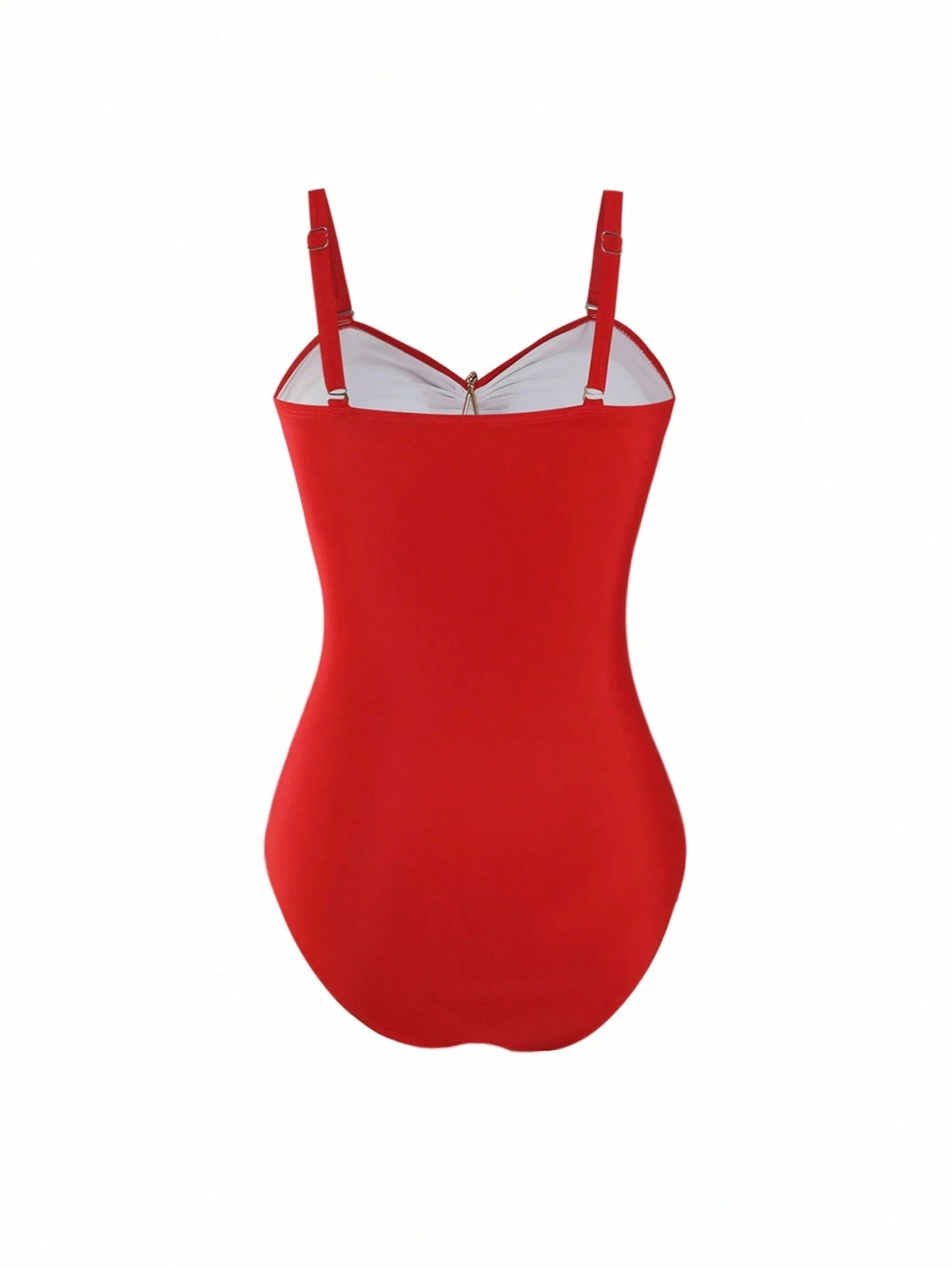 Swim Oasis Plus Size Women's Premium Oasis 2-Piece Red V-Neck Ruched Fitted Swimsuit With Matching Red High Slit Maxi Skirt, Summer Beach Vacation
