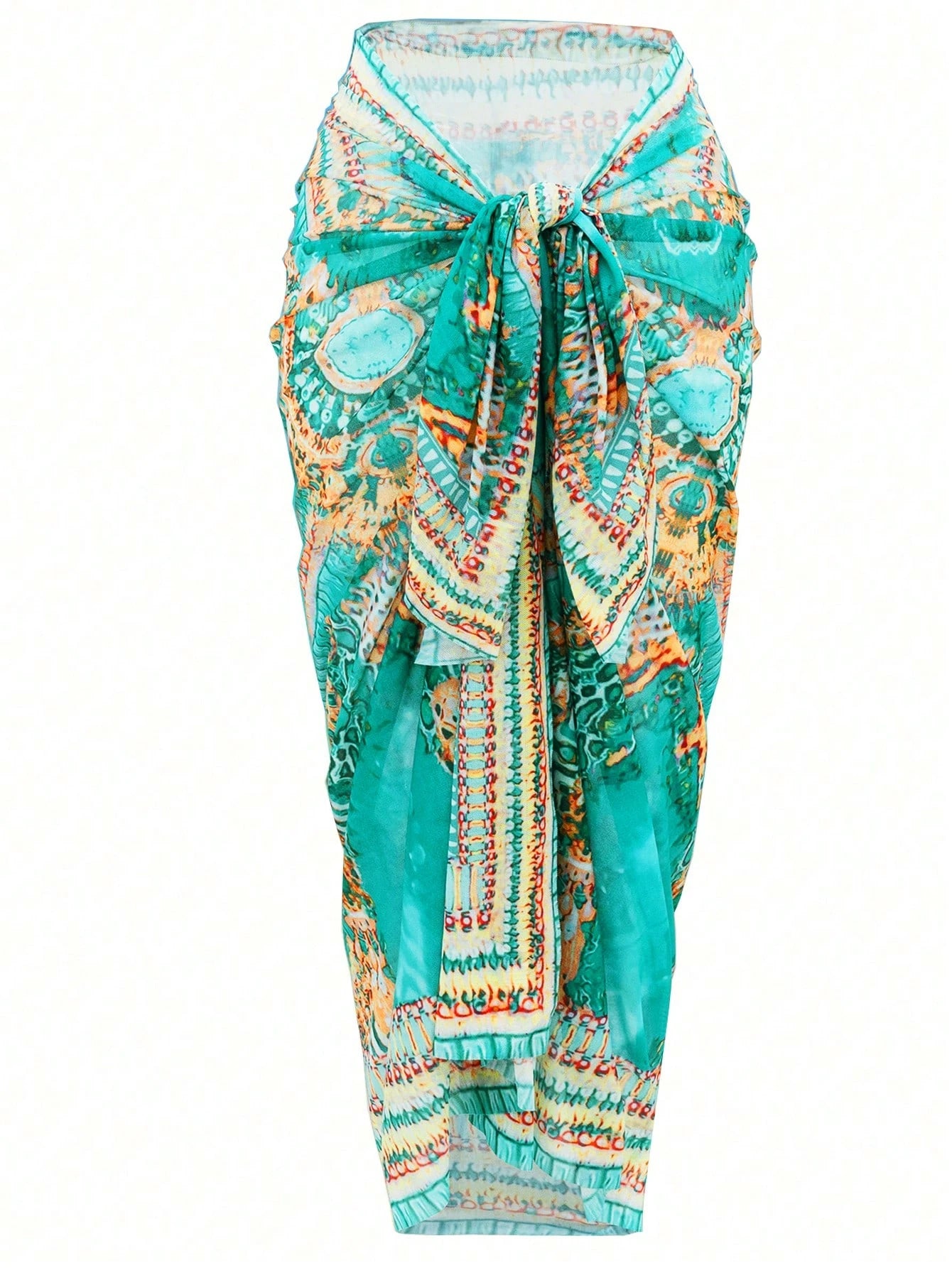 Swim Oasis Summer Beach Plus Size Women's Full Print One-Piece Swimsuit With 2pcs Cover-Up Set