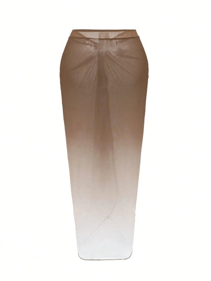 Swim Oasis Women's Plus Size Gradient Color Beach Vacation Front Twist Ruched Skirt
