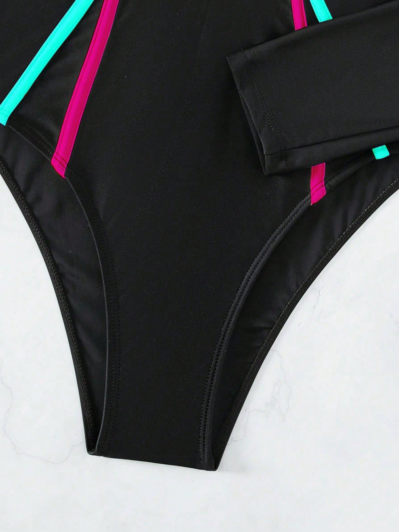 Swim SPRTY Women's Multi-Color Patchwork Long Sleeve Zip Up Sporty Swimsuit Summer