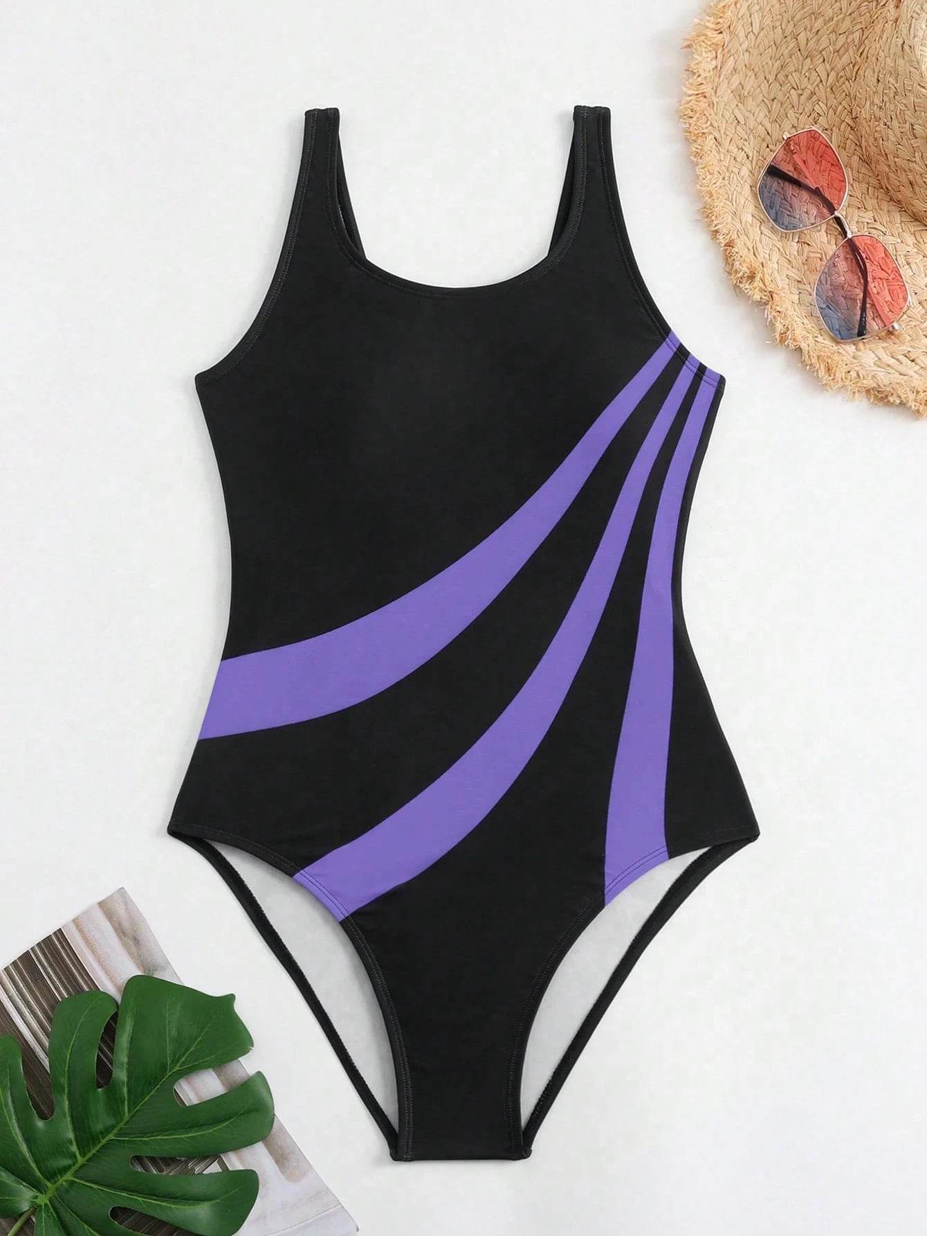 Swim SPRTY Women's Vacation Beach Colorblock Striped One-Piece Swimsuit For Summer