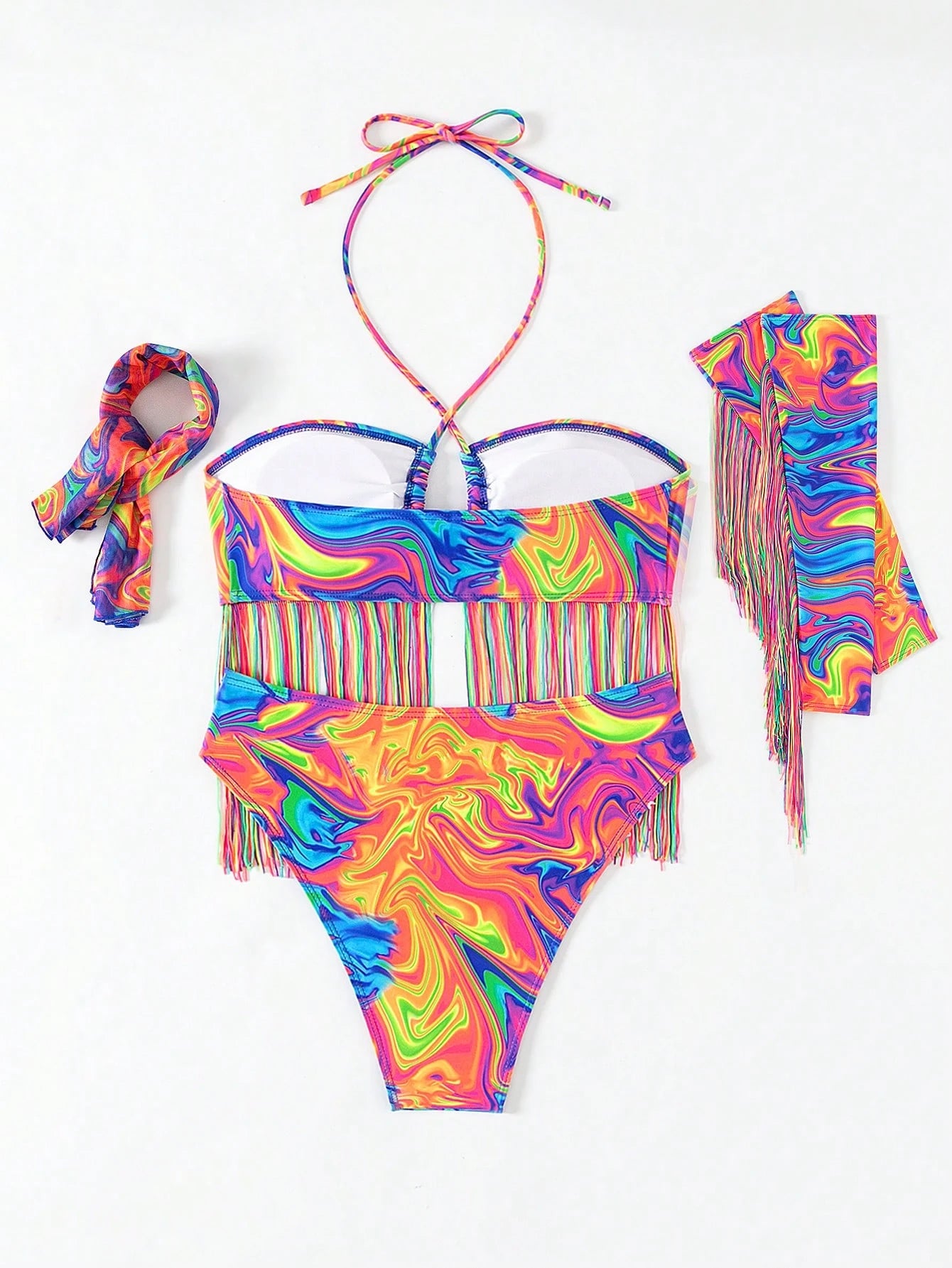Swim Summer Beach All Over Print Criss Cross Halter Neck Bikini Set Sexy Swimsuitswimsuit Set