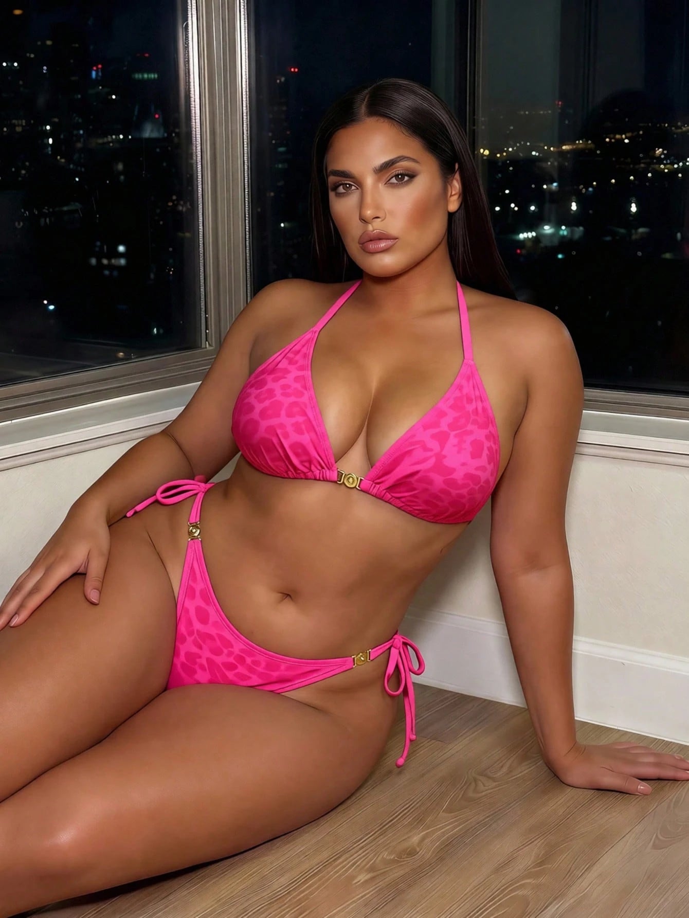 Swim SXY 2026 New Summer Beach Sexy Vacation Women's Tropical Leopard Print Sexy Two Pieces Bikini Set With Metal Accessories, Casual Vacation Outfit, Valentine's Day Women's Wear, Summer Vacation Plu