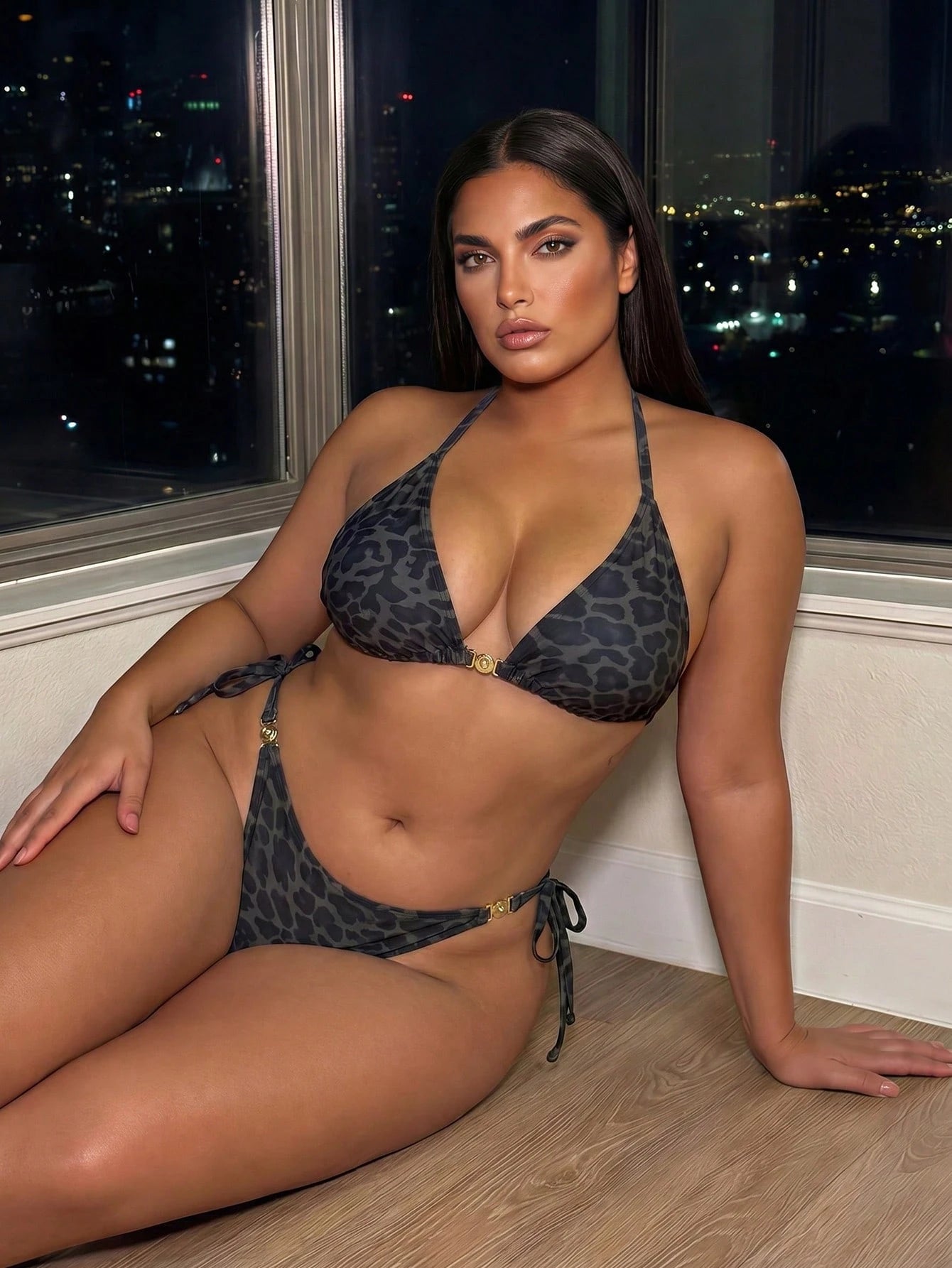 Swim SXY 2026 New Summer Beach Sexy Vacation Women's Tropical Leopard Print Sexy Two Pieces Bikini Set With Metal Accessories, Casual Vacation Outfit, Valentine's Day Women's Wear, Summer Vacation Plu